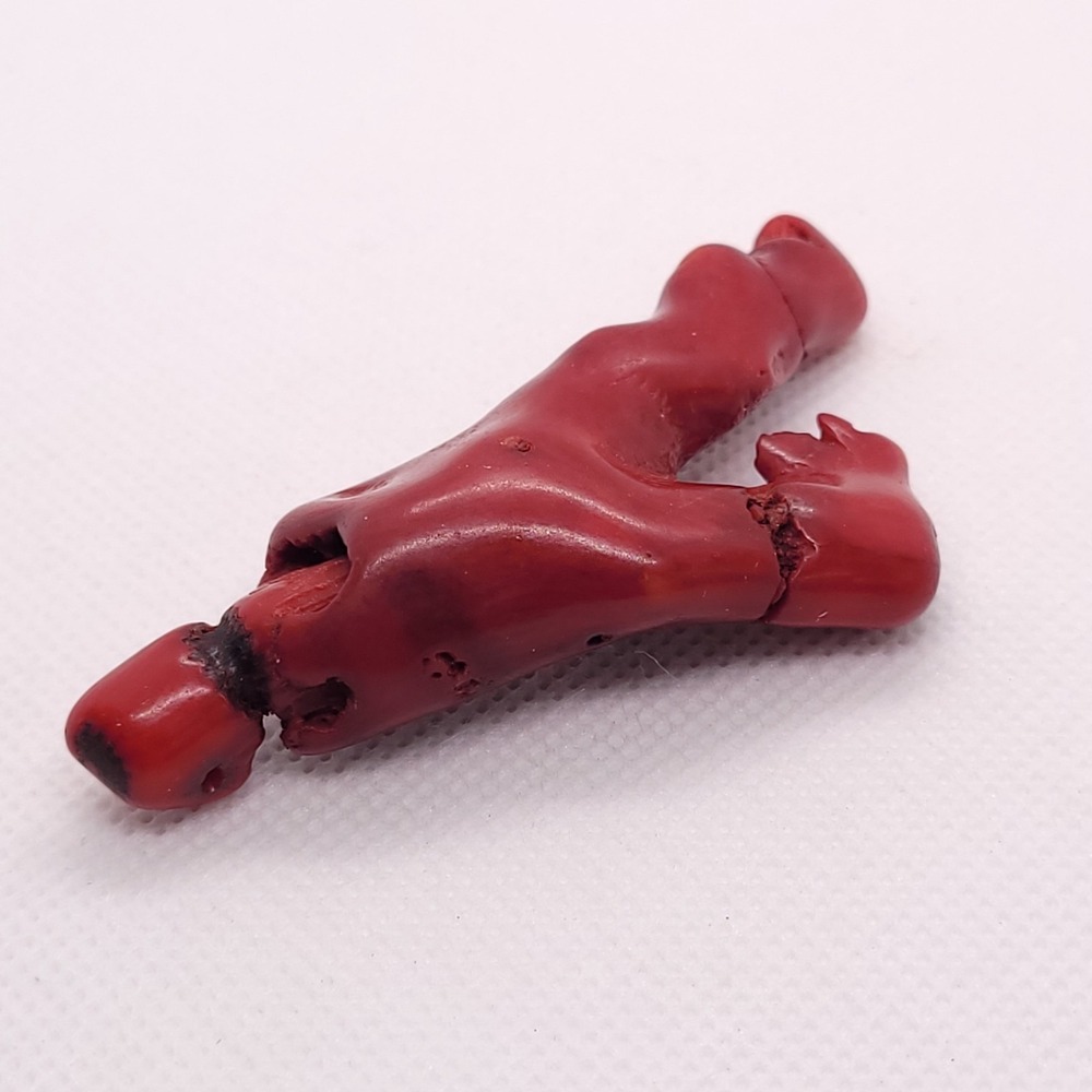 Vintage Carved Red Coral Branch Figural Pendant Bead 21.84g 69.5mm Asian